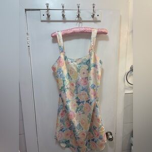 Pastel Floral Mini Slip Dress in Pink & Cream